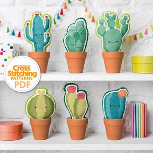 3D Cactus Decorations Cross Stitch Patterns PDF Chart Instant Download, Cute Cacti Felt Crafts, World of Cross Stitching, by Mollie Johanson