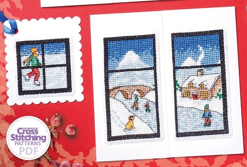 Winter Window Gatefold Cards Cross Stitch Patterns PDF Chart Instant ...