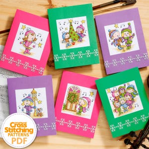 Cartes de Noël Carol Singers, modèles de point de croix, grille PDF, téléchargement immédiat, voeux de Noël, le monde du point de croix, par Durene Jones