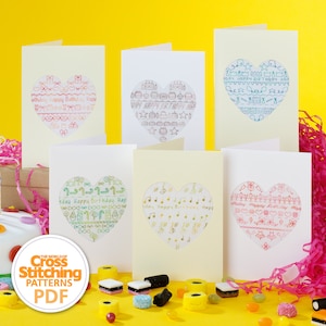 Cartes d'anniversaire coeur, motifs de point de croix, grilles PDF, téléchargement immédiat, petits modèles d'échantillons, le monde du point de croix, par Fiona Baker