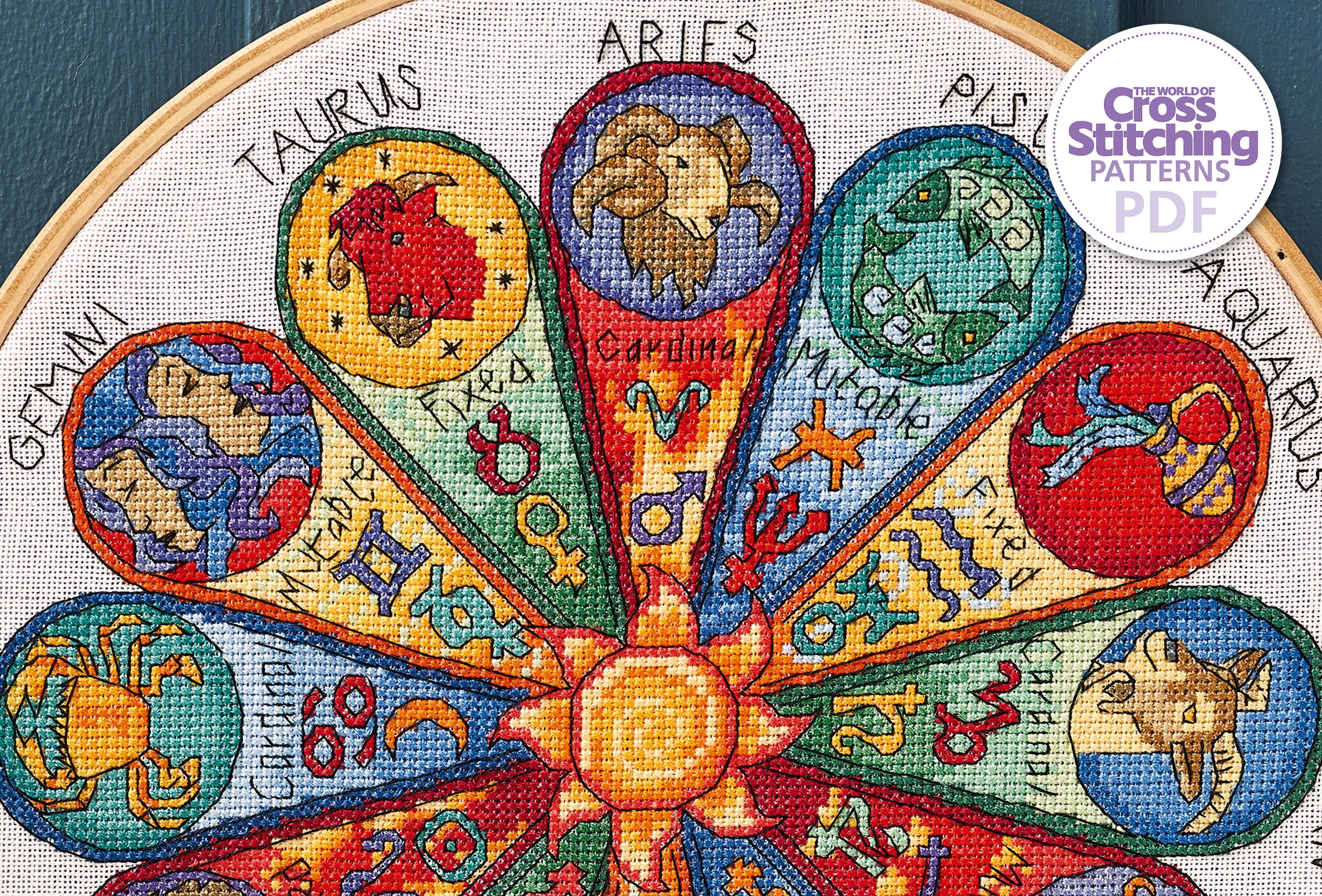 Astrology Wheel Cross Stitch Pattern PDF Chart Instant Download, Zodiac ...