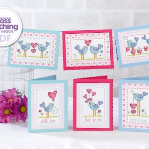 Liebe Vogel Kreuzstich Muster PDF Sofortiger Download 6 Tier Beileid Valentinstag Muttertag Sympathie Gute Besserung Grußkarten von Durene Jones