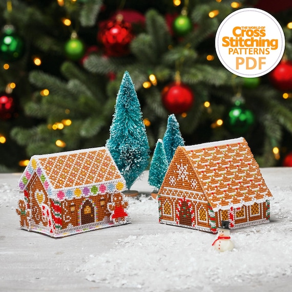 3D Gingerbread House Cross Stitch Patterns PDF Chart Instant Download, Plastic Canvas Craft Set, The World of Cross Stitching by Fiona Baker