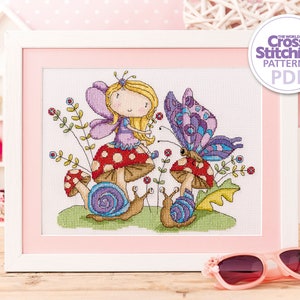 Fairy Cross Stitch Pattern PDF Chart Instant Download Fantasy Animal Butterfly Toadstool Kids The World of Cross Stitching by Durene Jones