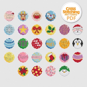 Mini-kerstbal kruissteekpatronen PDF-diagram direct downloaden, kleine cadeaukaartjes voor de feestdagen, de wereld van kruissteken door Fiona Baker