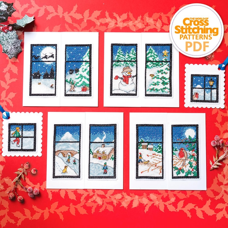Winter Window Gatefold Cards Cross Stitch Patterns PDF Chart Instant ...