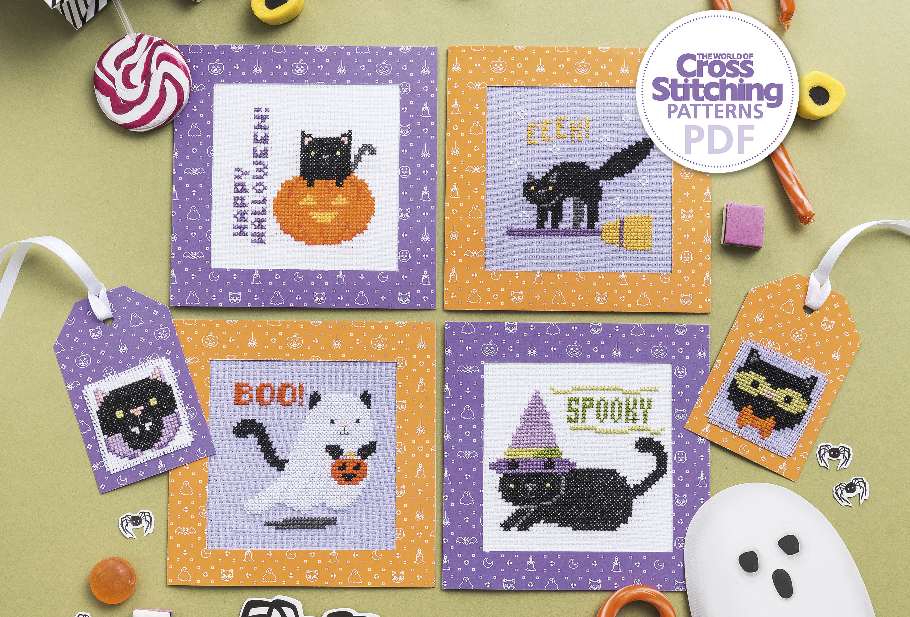 Halloween Black Cat Cross Stitch Pattern PDF Chart Instant Download Set ...