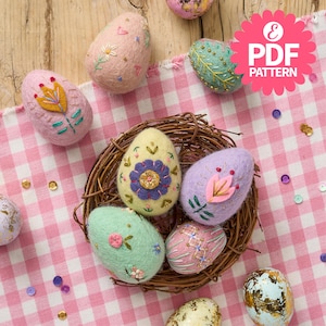 Felt Easter Egg Embroidery Motifs (6 designs), PDF Embroidery Pattern, Digital Download, By Christine Leech