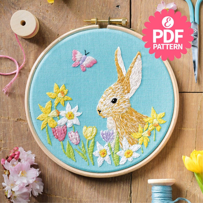 Spring Bunny Hoop, PDF Embroidery Pattern, Digital Download, by Liz ...