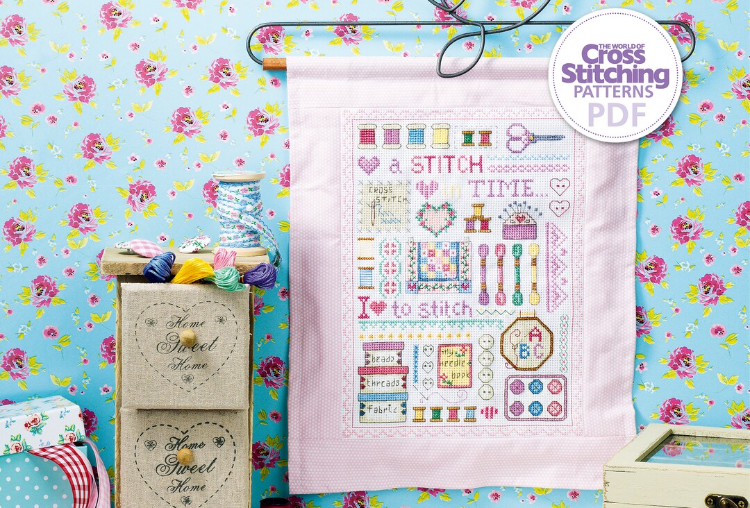 Sewing Sampler Cross Stitch Pattern PDF Chart Instant Download Sewing Accessories Thread Bobbins