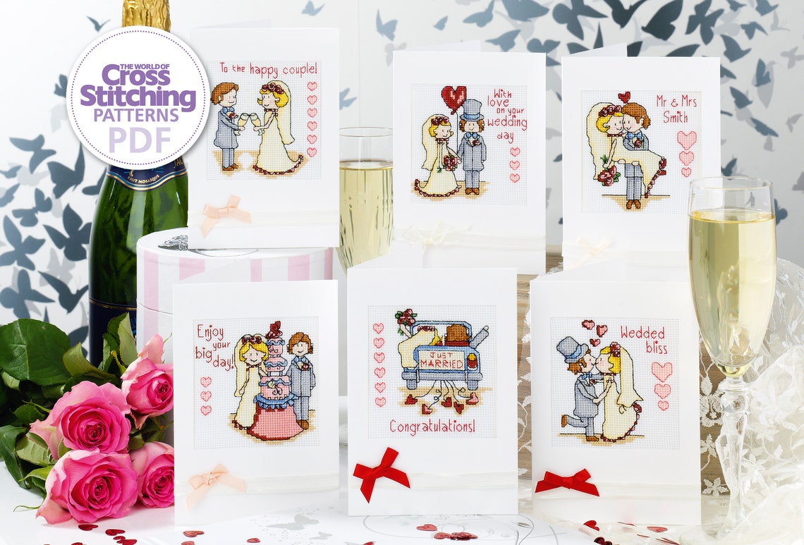 Wedding Cards Cross Stitch Patterns PDF Charts Instant Download, Set of ...