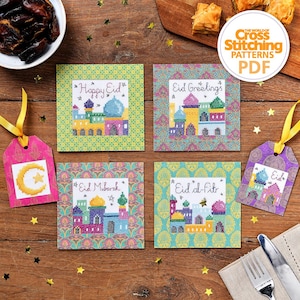 Cartões de felicitações e etiquetas de Eid al-Fitr Padrões de ponto cruz Gráficos em PDF Download instantâneo, Ramadã, Mundo do ponto cruz, por Heather Nugent