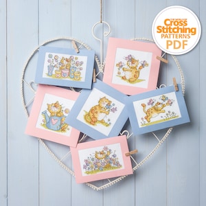 Modèles de point de croix chat mignon, grilles PDF à téléchargement immédiat, amusement félin, cartes toutes occasions, le monde du point de croix, par Durene Jones