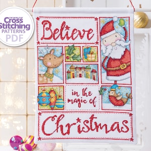 Christmas Magic Cross Stitch Pattern PDF Chart Instant Download Xmas Decor Santa Rudolph Reindeer Festive Holiday Stitching by Durene Jones