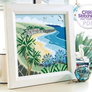 Beach Scene Cross Stitch Pattern PDF Chart Instant Download, Cornwall View Summer Picture, The World of Cross Stitching, by Homestitchness