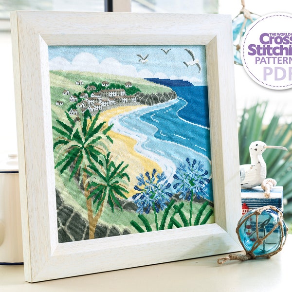 Beach Scene Cross Stitch Pattern PDF Chart Instant Download, Cornwall View Summer Picture, The World of Cross Stitching, by Homestitchness