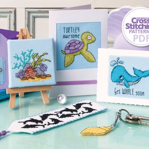 Animaux sous la mer, motifs de point de croix, grilles PDF, téléchargement immédiat, jolies cartes amusantes, cerceaux, cadeaux, le monde du point de croix, par Fiona Baker