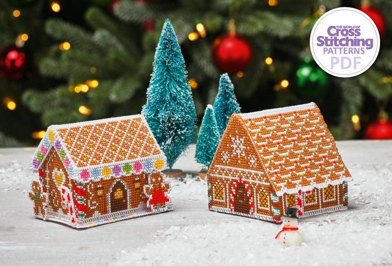 3D Gingerbread House Cross Stitch Patterns PDF Chart Instant Download, Plastic Canvas Craft Set, The World of Cross Stitching by Fiona Baker image 6