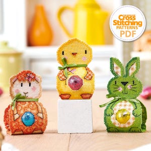 3D Animal Easter Egg Holders Cross Stitch Patterns PDF Charts Instant Download, Perforated Paper, The World Cross Stitching, by Durene Jones
