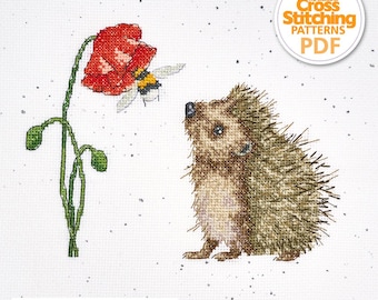 Wrendale Designs Hedgehog Cross Stitch Pattern PDF Chart Instant Download, The World of Cross Stitching, Busy as a Bee by Hannah Dale