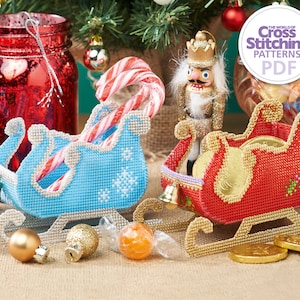 3D Santa Sleigh Cross Stitch Pattern PDF Chart Instant Download, Plastic Canvas Crafts Christmas Decor, World Cross Stitching by Fiona Baker