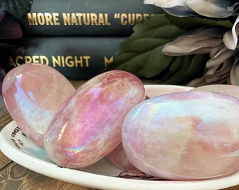 Angel Aura Rose Quartz Palm Stone