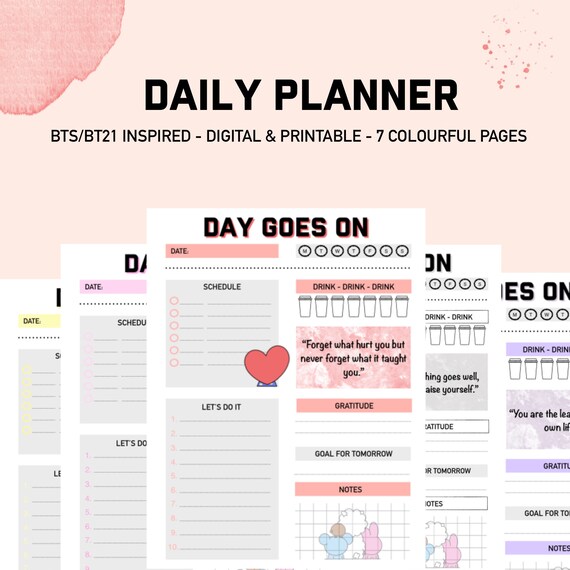 bts bt21 inspired digital printable daily planner etsy