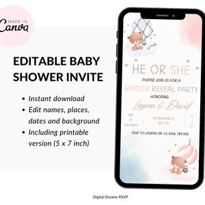 Editable Gender Reveal Invitation – Neutral Baby Shower Canva Template | Instant Download | Gender Reveal Party Invite