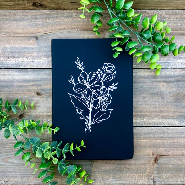 Hibiscus Bouquet Engraved Journal | Floral Hardcover Notebook + Diary | Flowers Gift | Heat Transfer Foil | Gold, Rose Gold, Silver Foliage