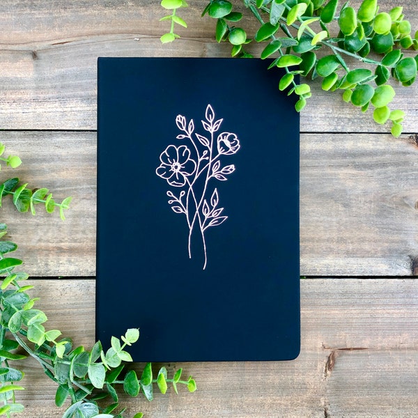Floral Bunch Engraved Journal | Flower Bouquet Hardcover Notebook + Diary | Gift | Heat Transfer Foil Book | Gold, Rose Gold, Silver Foliage