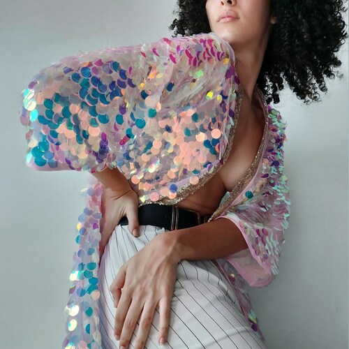 Iridescent Sequin Kimono Sequin Duster Sequin Jacket Etsy