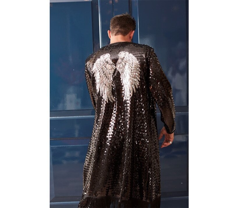 Sequin Kimono Black Sequin Kimono Fringe Kimono Luxury Etsy