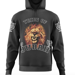 Lion of Judah Israelite Hoodie: Menorah Sleeve Pullover