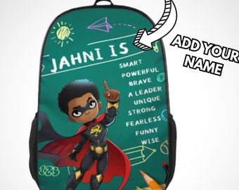 Personalised Children&#39;s Backpack, Black Boy rucksack, Custom School Bag, Back to School Gifts, black boy backpack