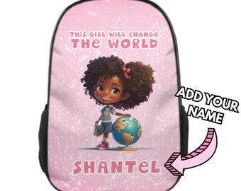 Mochila personalizada para niña negra: mochila escolar con frase "Afirmación", nombre personalizado