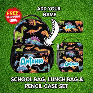 Sac à dos personnalisé pour enfants, SAC À DOS DINOSAURE, Cadeau de rentrée, Ensemble sac à dos et sac à lunch pour enfants, Ensemble sac à dos préscolaire