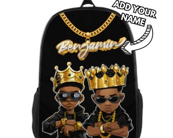 Personalised Children&#39;s Backpack, Black Boy rucksack, Custom School Bag, Back to School Gifts, black boy backpack