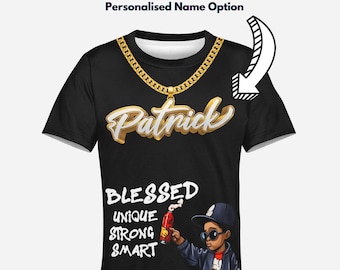 T-shirt noir personnalisé Boy Joy : t-shirt Affirmation pour enfant afro-américain