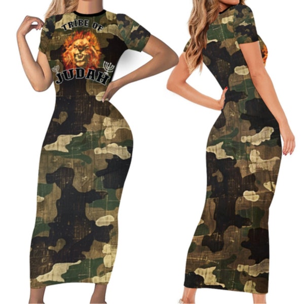 Hebrew Israelite dress,  Israelite Clothing, Israelite Women, Daughter of Zion, Short sleeve Dress, Camo design