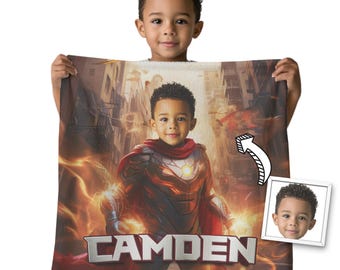 Manta polar personalizada de superhéroe para niños: foto y nombre personalizados