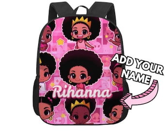 Mochila personalizada para niña negra: mochila escolar con nombre personalizado