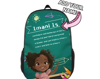 Mochila personalizada con frase "Afirmación": mochila negra para niña, mochila escolar personalizada