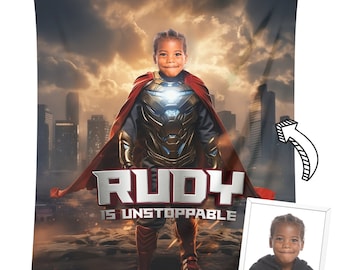 Personalized Kids Superhero Blanket: Custom Photo Fleece Throw