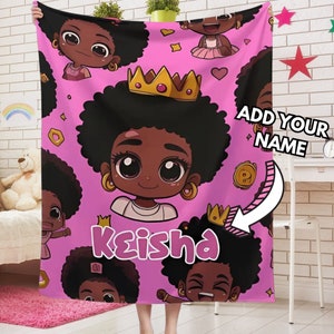 Personalized Princess Blanket: Afro Girl Fleece Throw