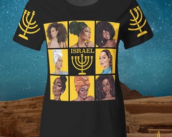 Israelite Women's T-Shirt: Lion of Judah, 12 Tribes, Menorah