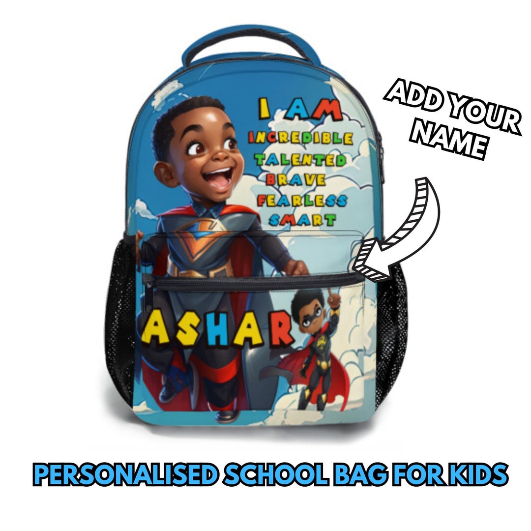 Personalised Children's Backpack, Black Boy Rucksack, Custom School Bag