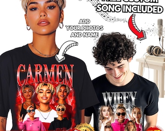 Camiseta personalizada estilo bootleg para namorada, camiseta com estampa bootleg, camiseta personalizada com o rosto do namorado, camiseta estilo retrô dos anos 90, presente de aniversário personalizado