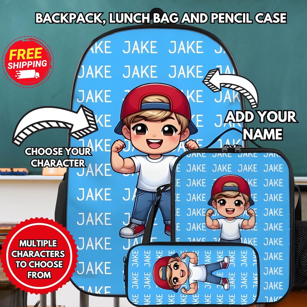 Personalized Kids Backpack Set: Custom Name School Bag, Lunchbox ...