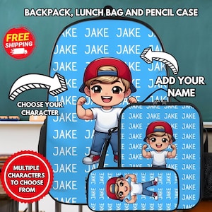 Personalized Name Backpack set, Custom Back to School Gifts, Custom School Bag, Gifts for Kid, lunchbox and pencil case, Custom name