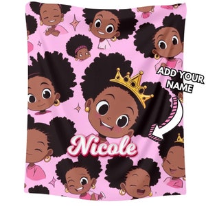 Personalized Afro Girl Princess Blanket: Custom Fleece Throw